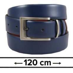 Pasek Dwustronny do Spodni Granatowo-Brązowy 120 cm, Elegancki, Męski, Skórzany -VICTORIO. Brązowe paski męskie Victorio, bez wzorów, ze skóry, eleganckie. Za 99.00 zł.