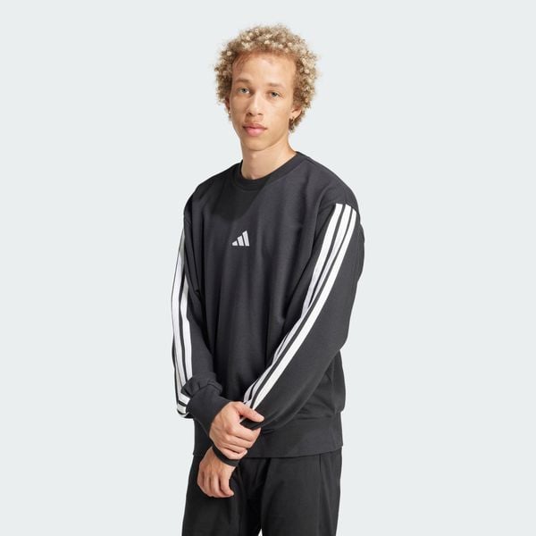 Bluza Essentials 3-Stripes French Terry. Białe bluzy nierozpinane męskie ADIDAS, s, bez wzorów, z materiału, bez ramiączek, bez kaptura. Za 219.00 zł.