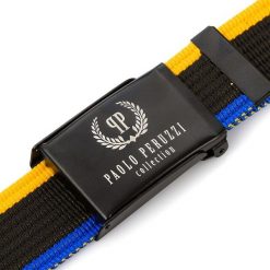 Pasek parciany PAOLO PERUZZI PW-07-PP 125 cm czarny z kolorowymi przeszyciami. Czarne paski męskie Paolo Peruzzi, bez wzorów, z materiału. Za 33.25 zł.