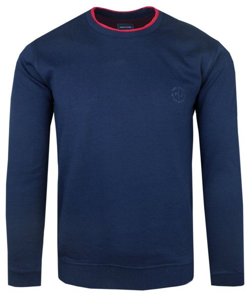 Bawełniana Męska Bluza PAKO JEANS z Lamówką - Niebieska. Niebieskie bluzy nierozpinane męskie Pako Jeans, m, bez wzorów, z bawełny, klasyczne, bez ramiączek, bez kaptura. Za 169.00 zł.