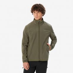 Kurtka Softshell trekkingowa męska Forclaz MT100. Szare kurtki softshell męskie FORCLAZ, l, bez wzorów, z polaru, bez kaptura, trekkingowe. Za 199.99 zł.