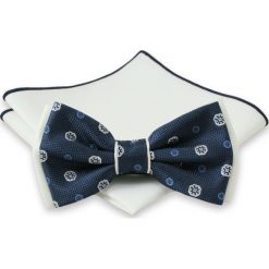 Granatowa Mucha + Biała Poszetka - Chattier, Męska. Niebieskie krawaty i muchy męskie Chattier, bez wzorów, eleganckie. Za 44.00 zł.