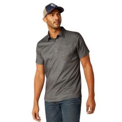 Polo Ariat Rebar. Szare koszulki polo męskie ARIAT, m, bez wzorów, bez kołnierzyka, bez ramiączek. Za 235.00 zł.