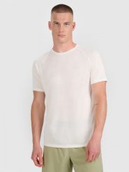 4F Koszulka do biegania szybkoschnąca męska - biała XL. Białe t-shirty sportowe męskie 4f, l, bez wzorów, z materiału, klasyczne, bez ramiączek. Za 129.99 zł.