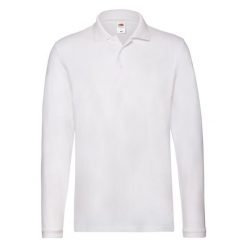 Męska Koszulka Polo Premium Z Długim Rękawem. Białe koszulki polo męskie Fruit of the Loom, l, bez wzorów, bez kołnierzyka, bez ramiączek. Za 86.99 zł.