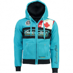 Bluza "Face" w kolorze turkusowym. Niebieskie bluzy rozpinane męskie Canadian Peak, z aplikacjami, prążkowane. W wyprzedaży za 136.95 zł.