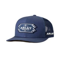 Czapka trucker z logo azteckim Ariat. Niebieskie czapki męskie ARIAT, bez wzorów, sportowe. Za 219.50 zł.