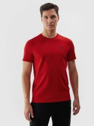 4F T-shirt regular gładki męski - czerwony XL. Czerwone t-shirty męskie 4f, m, bez wzorów, z bawełny, bez kołnierzyka, bez ramiączek. W wyprzedaży za 29.99 zł.