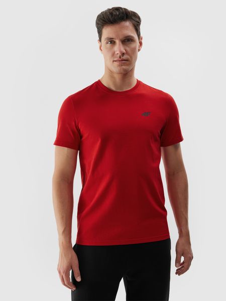 4F T-shirt regular gładki męski - czerwony XL. Czerwone t-shirty męskie 4f, m, bez wzorów, z bawełny, bez kołnierzyka, bez ramiączek. W wyprzedaży za 29.99 zł.