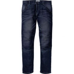 Dżinsy ze stretchem Regular Fit Straight bonprix ciemnoniebieski "used". Niebieskie jeansy męskie bonprix, z aplikacjami, z jeansu. Za 59.99 zł.