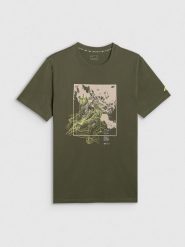 4F T-shirt regular z nadrukiem męski - khaki M. Brązowe t-shirty męskie 4f, m, bez wzorów, z bawełny, bez kołnierzyka, bez ramiączek. Za 69.99 zł.