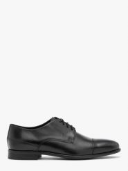 Czarne wizytowe półbuty męskie. Czarne eleganckie półbuty męskie Ryłko, ze skóry, wizytowe, bez obcasa, bez zapięcia. Za 429.99 zł.