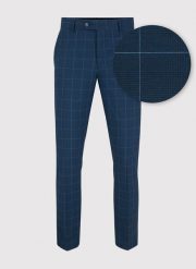 PAKO LORENTE – Męskie spodnie garniturowe w kolorze granatowym w niebieską kratkę. Niebieskie eleganckie spodnie męskie Pako Lorente, bez wzorów, z elastanu. Za 399.99 zł.