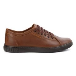 Buty Polbut Skórzane Sneakersy Męskie Model 2129 camel brązowe. Brązowe buty sportowe na co dzień męskie m, bez wzorów, z jeansu, eleganckie, bez ramiączek, bez kaptura. Za 303.63 zł.