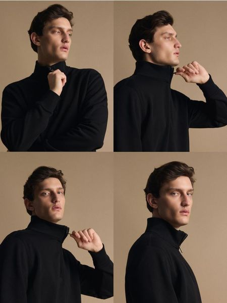 Bluza ze stójką - czarny. Czarne bluzy nierozpinane męskie Reserved, l, bez wzorów, z bawełny, bez ramiączek, bez kaptura. Za 199.99 zł.