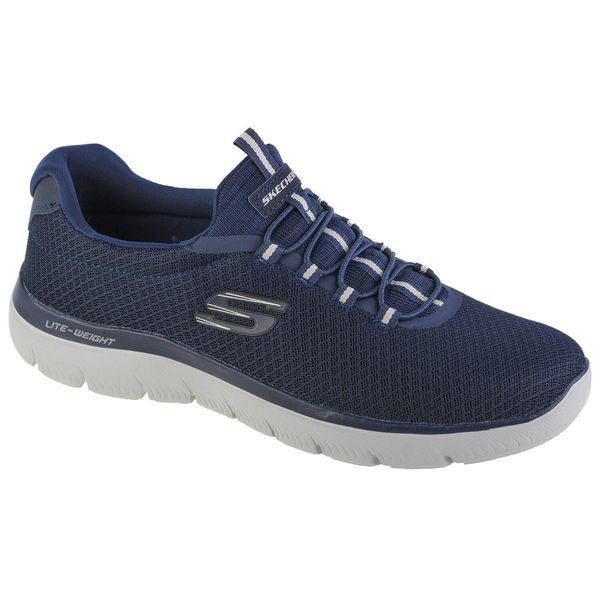 Buty sportowe Sneakersy męskie, Skechers Summits. Niebieskie buty sportowe na co dzień męskie Skechers, m, bez wzorów, z dzianiny, casualowe, bez ramiączek, bez kaptura. Za 269.99 zł.