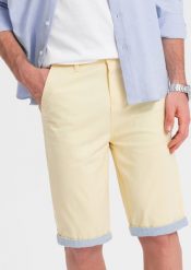 Ombre Szorty męskie chinosy z kontrastowym podwinięciem żółte V7 W421 3XL. Żółte szorty sportowe męskie Ombre, bez wzorów, sportowe. Za 49.99 zł.