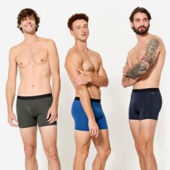 Bokserki sportowe męskie, oddychające 3 sztuki. Brązowe bokserki męskie Decathlon, m, bez wzorów, z elastanu. Za 69.99 zł.