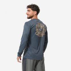 Koszulka UV surfingowa męska Decathlon Water T-shirt Surfwchill długi rękaw. Szare koszulki męskie z długim rękawem Decathlon, m, bez wzorów, z dzianiny, sportowe, bez kołnierzyka, bez ramiączek. Za 59.99 zł.