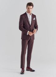 PAKO LORENTE – Spodnie męskie garniturowe P21WF-6G-079-D. Czerwone eleganckie spodnie męskie Pako Lorente, bez wzorów, z elastanu, eleganckie. Za 199.99 zł.