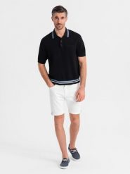 Męskie jeansowe klasyczne szorty z podwiniętą nogawką – białe V1 - Rozmiar: M. Białe sztyblety męskie Ombre Clothing, z bawełny, bez obcasa, bez zapięcia. W wyprzedaży za 157.49 zł.
