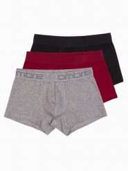 Bokserki męskie bawełniane z logowaniem - 3-pak mix V3 - Rozmiar: M. Szare bokserki męskie Ombre Clothing, m, bez wzorów, z bawełny. W wyprzedaży za 39.99 zł.