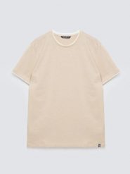 Koszulka męska w drobne paski beżowa Fredriser 801. Brązowe t-shirty męskie Big Star, l, z aplikacjami, z dzianiny, bez kołnierzyka, bez ramiączek. Za 99.99 zł.