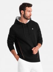 Bluza męska z kapturem z kieszenią na zamek - czarna V4 - Rozmiar: S. Czarne bluzy z kapturem męskie Ombre Clothing, l, bez wzorów, z bawełny, z kapturem. W wyprzedaży za 69.99 zł.