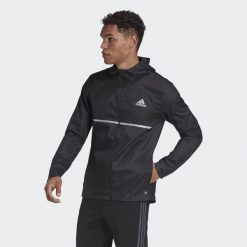 Męska kurtka sportowa Adidas Own the Run Czarny. Czarne kurtki treningowe męskie ADIDAS, m, bez wzorów, bez kaptura, do biegania. W wyprzedaży za 254.40 zł.