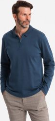 Longsleeve polo męski z zapinanym na zamek kołnierzykiem granatowy V7 OM-POLS-0130 S. Niebieskie koszulki polo męskie Ombre, m, bez wzorów, bez kołnierzyka, bez ramiączek. Za 240.55 zł.