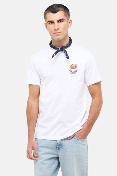 Męski T-Shirt Mustang Style Austin Bright White 1016495 2007. Białe t-shirty męskie Mustang, m, bez wzorów, bez kołnierzyka, bez ramiączek. Za 79.99 zł.