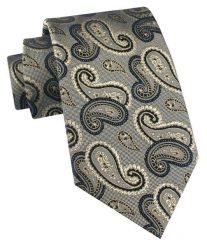 Jedwabny Krawat Męski - His Story - Odcienie Beżu, Duże Paisley. Krawaty i muchy męskie His Story, bez wzorów, z jedwabiu, eleganckie. Za 115.00 zł.