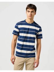MESKA KOSZULKA WRANGLER STRIPE TEE BLACK IRIS 112362724. Czarne t-shirty męskie Wrangler, s, bez wzorów, bez kołnierzyka, bez ramiączek. Za 79.99 zł.