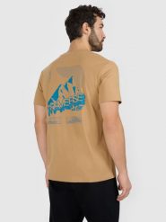 4F T-shirt regular z nadrukiem męski - beżowy L. Brązowe t-shirty męskie 4f, l, bez wzorów, z bawełny, bez kołnierzyka, bez ramiączek. Za 79.99 zł.