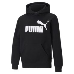 Młodzieżowa bluza z kapturem z dużym logo Essentials PUMA Black. Biała bluzy nierozpinane męskie Puma, m, bez wzorów, klasyczne, bez ramiączek, z kapturem. W wyprzedaży za 167.10 zł.