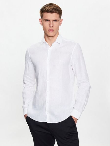Calvin Klein Koszula Solid K10K109286 Biały Slim Fit. Białe koszule męskie Calvin Klein, m, bez wzorów, ze lnu, bez kołnierzyka, bez ramiączek. Za 259.99 zł.