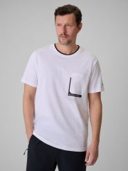 4F T-shirt regular z nadrukiem męski - biały S. Białe t-shirty męskie 4f, m, bez wzorów, z dzianiny, bez kołnierzyka, bez ramiączek. Za 59.99 zł.