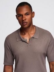 Męska koszulka polo bez guzików z otwartym kołnierzykiem popielata V4 OM-POSS-0160 XXL. Szare koszulki polo męskie Ombre, m, bez wzorów, bez kołnierzyka, bez ramiączek. Za 60.50 zł.