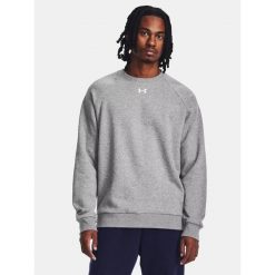 Bluza fitness męska UNDER ARMOUR Rival Fleece Crew. Szare bluzy nierozpinane męskie Under Armour, m, bez wzorów, bez ramiączek, bez kaptura. W wyprzedaży za 207.35 zł.