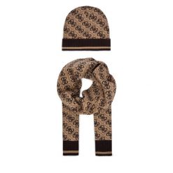 Zestaw Szalik i Czapka Guess. Brązowe czapki męskie Guess, z aplikacjami. Za 369.99 zł.