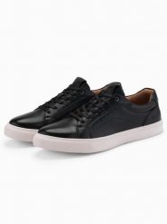 Buty męskie sneakersy ze skóry ekologicznej – czarne V2 - Rozmiar: 42. Czarne buty sportowe na co dzień męskie Ombre Clothing, m, z aplikacjami, z gumy, casualowe, bez ramiączek, bez kaptura. W wyprzedaży za 224.99 zł.