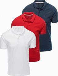 Komplet męskich t-shirtów bawełnianych polo BASIC granatowy/biały/czerwony V3 OM-POBS-0133 XL. Białe koszulki polo męskie Ombre, m, bez wzorów, z bawełny, bez kołnierzyka, bez ramiączek. Za 376.71 zł.