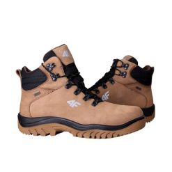 Męskie Skórzane Buty Turystyczne OBMH257. Brązowe buty zimowe męskie 4f, bez wzorów, sportowe, bez obcasa, bez zapięcia. Za 536.99 zł.