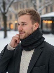 Prążkowany komin - czarny. Czarne szaliki męskie Sinsay, bez wzorów, prążkowane. Za 9.99 zł.