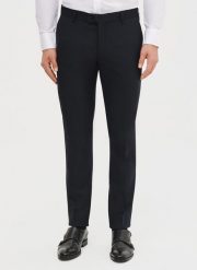 PAKO LORENTE – Granatowe spodnie garniturowe. Eleganckie spodnie męskie Pako Lorente, bez wzorów, z elastanu, eleganckie. Za 399.99 zł.