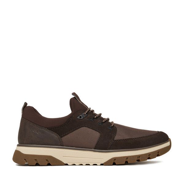 Półbuty Rieker. Brązowe codzienne półbuty męskie Rieker, bez wzorów, bez obcasa, bez zapięcia. Za 249.99 zł.