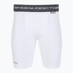 Spodenki kompresyjne z ochraniaczem krocza Shock Doctor Compression. Białe szorty sportowe męskie SHOCK DOCTOR, bez wzorów, sportowe. Za 139.99 zł.