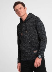 Ombre Bluza męska nierozpinana kangurka z kapturem - grafitowy melanż V2 OM-SSNZ-0147 S. Szare bluzy nierozpinane męskie Ombre, m, bez wzorów, bez ramiączek, z kapturem. Za 99.99 zł.