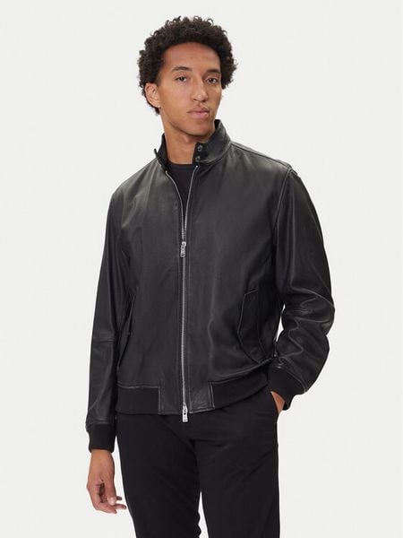 BOSS Kurtka skórzana H-Moiner 50543899 Czarny Regular Fit. Czarne kurtki męskie Boss, m, bez wzorów, ze skóry, bez ramiączek, bez kaptura. Za 1,779.99 zł.