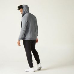 Bluza na zamek z kapturem męska Domyos Gym & Pilates 100. Szare bluzy z kapturem męskie DOMYOS, m, bez wzorów, z bawełny, z kapturem. Za 89.99 zł.